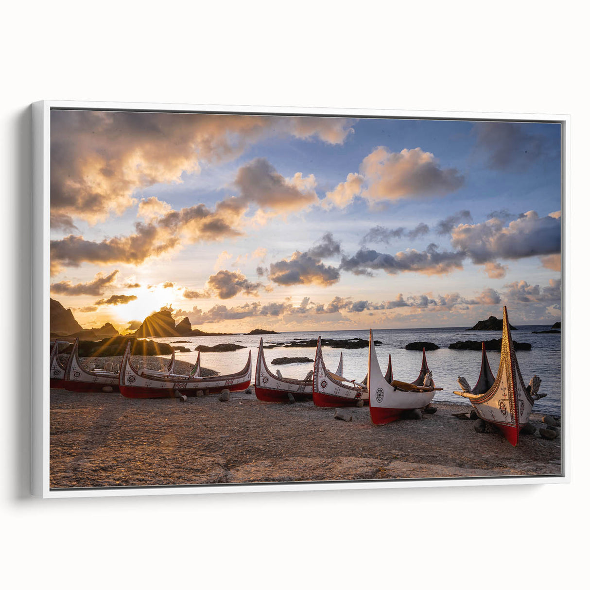 Vintage poster art of Taiwan scenery on framed canvas, featuring vibrant colors ideal for living room decor.