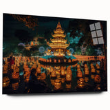 Large abstract wall art of a serene Thai landscape in muted green and blue tones on acrylic glass.