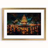 Extra large abstract art print of a textured Asian scenery in muted gold tones, framed with a mat.