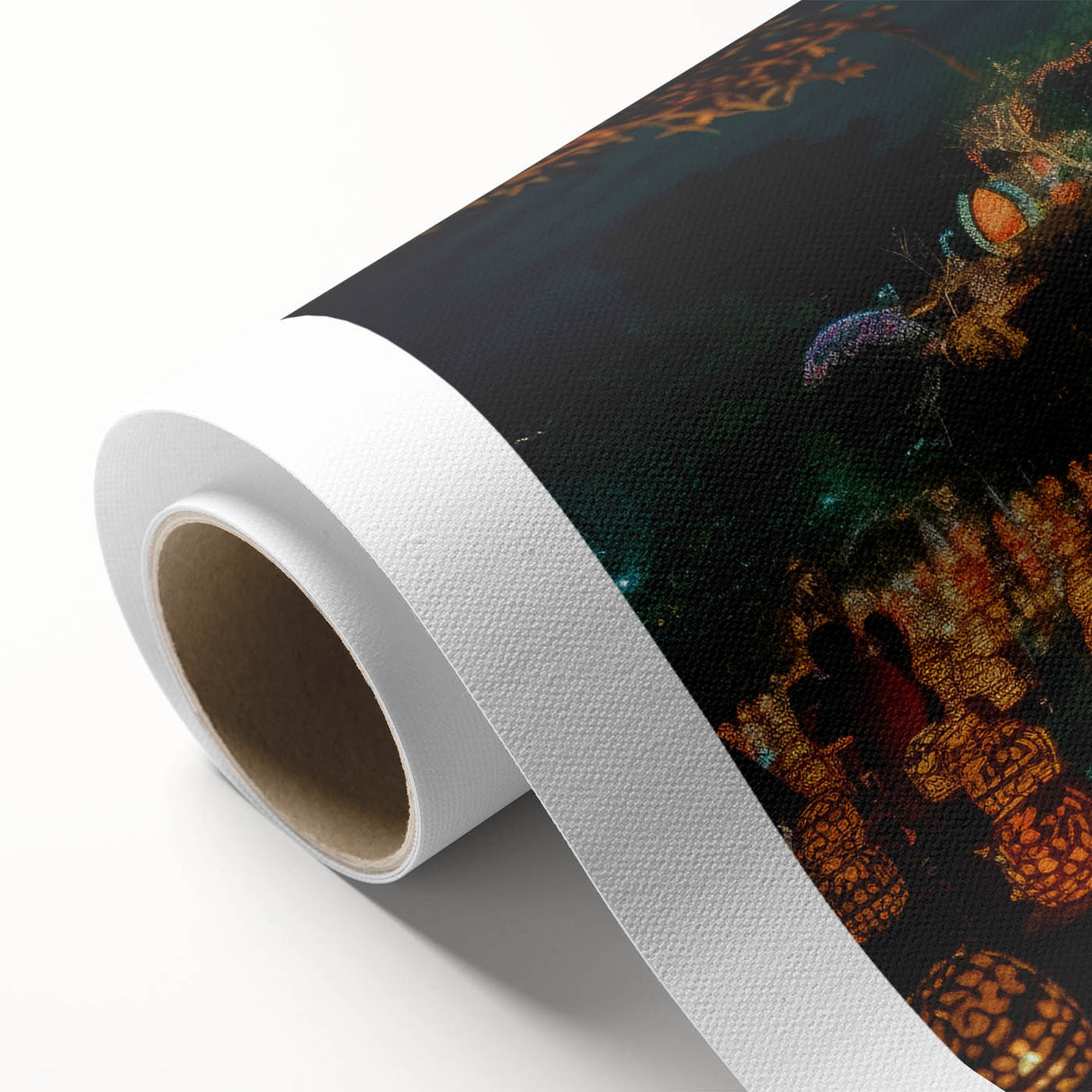 Art deco poster of a serene Thai landscape in muted green and blue tones on rolled canvas, ideal for nursery wall art.