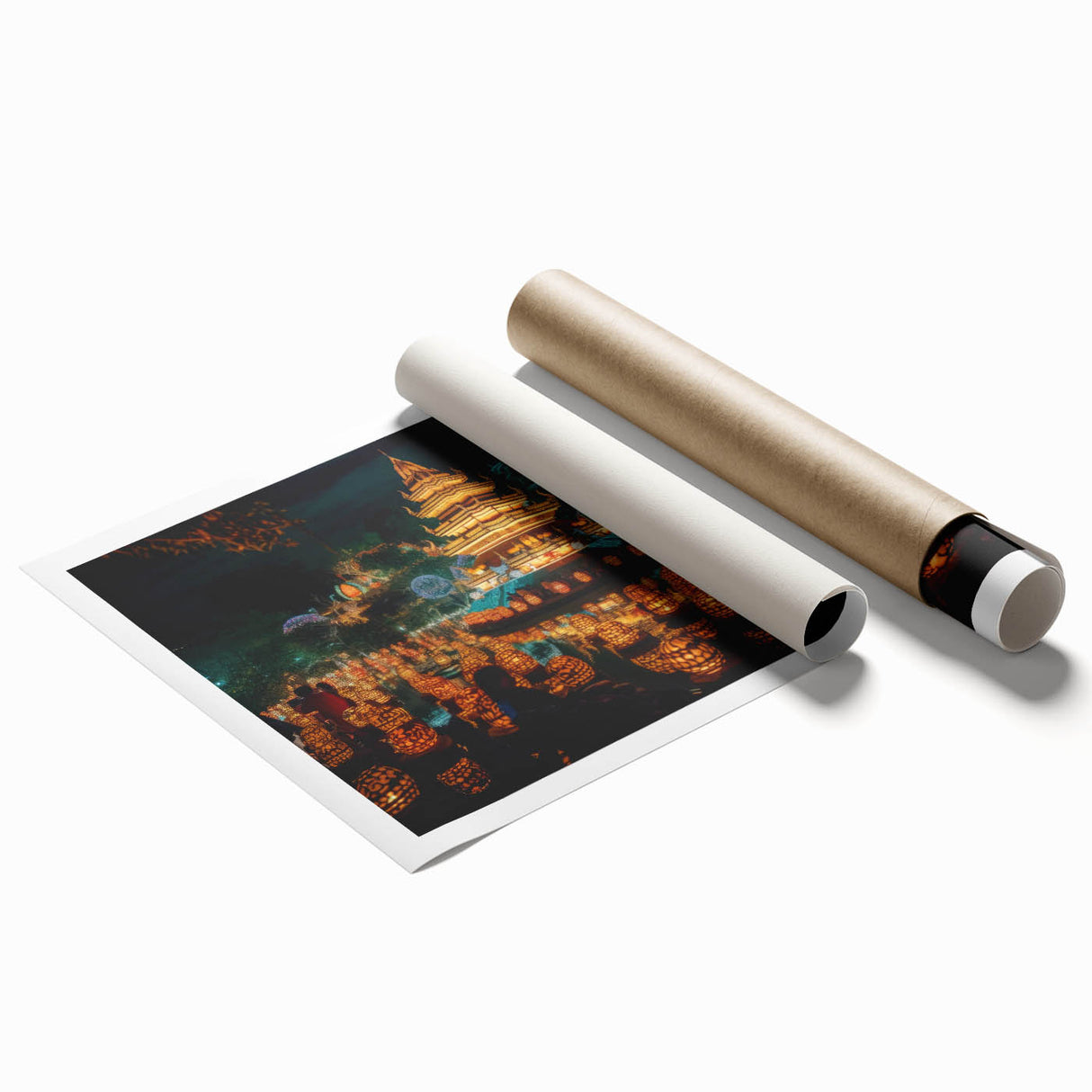 Extra large rolled print of a serene Thai landscape with lush greenery and floral elements.