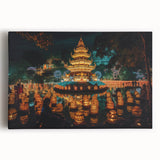 Large black and white stretched canvas of a serene Thai landscape, ideal for kitchen wall art.