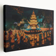Landscape painting of a serene Thai rice field on stretched canvas, featuring green and earth tones.