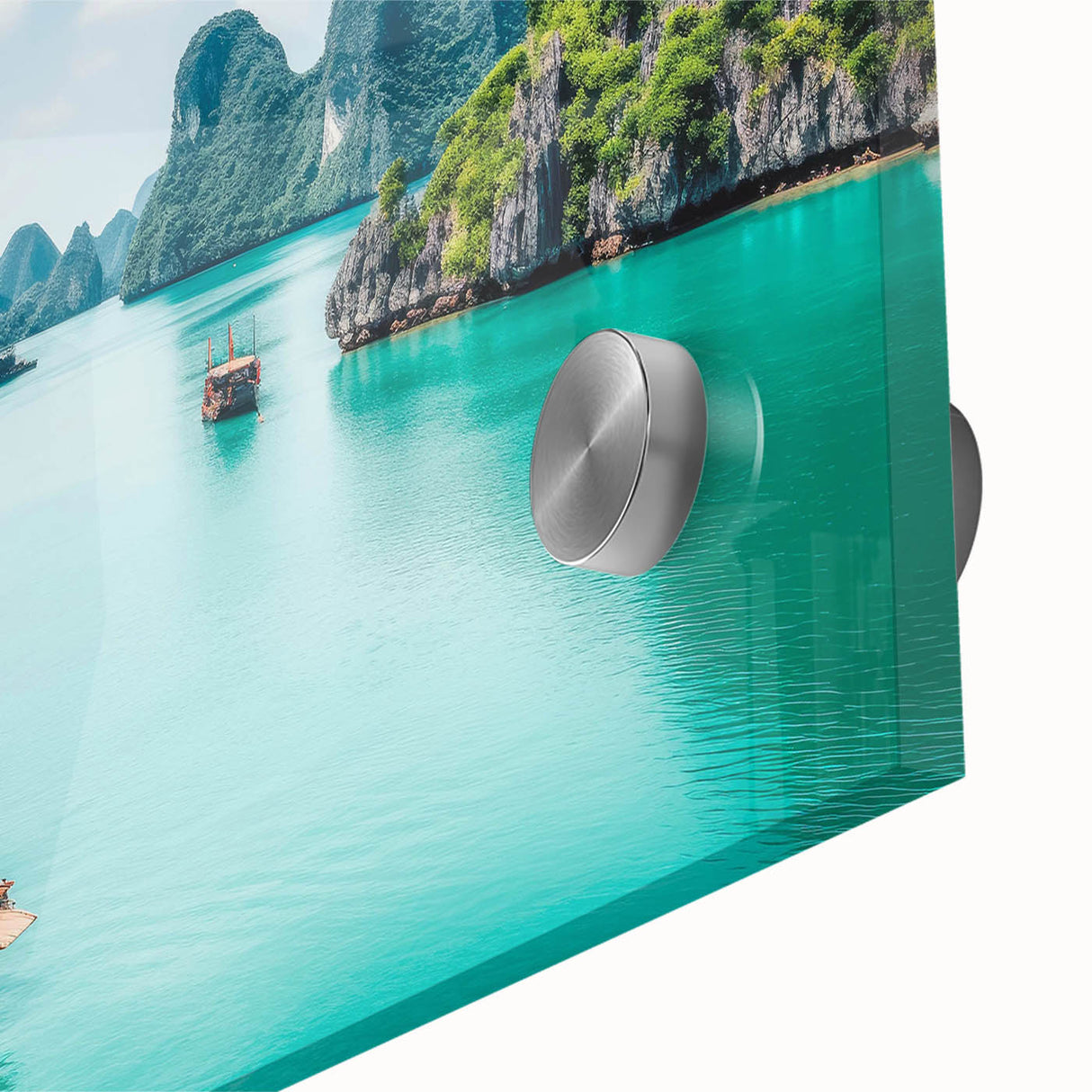 Large abstract wall art depicting a Vietnamese landscape in earth tones on acrylic glass, suitable for dining room ambiance.