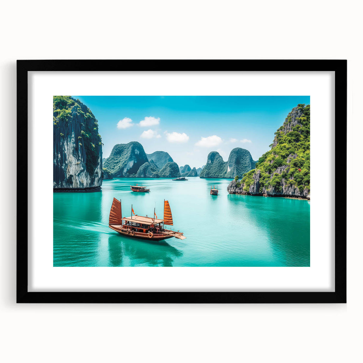 Extra large framed abstract art print featuring a colorful, textured depiction of a Vietnamese landscape.