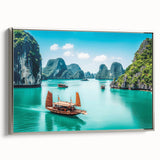 Framed canvas landscape art painting depicting a rural Vietnamese scene in muted earth tones, ideal for living room decor.