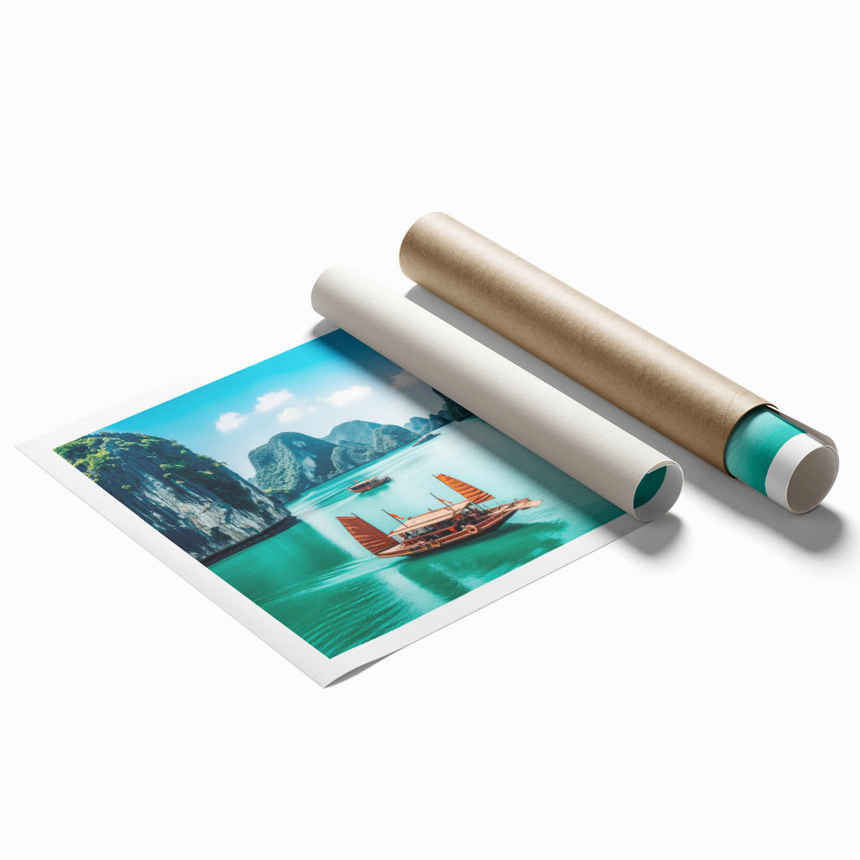 Extra large rolled print of a serene Vietnamese landscape with lush greenery and muted earth tones.