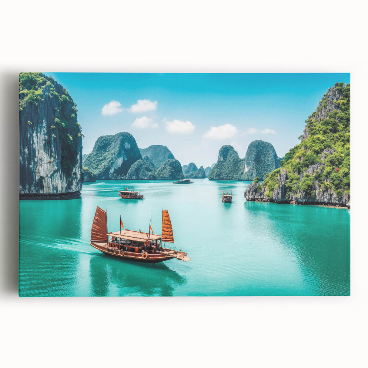 Large black and white stretched canvas featuring a Vietnamese landscape, ideal for kitchen wall art.
