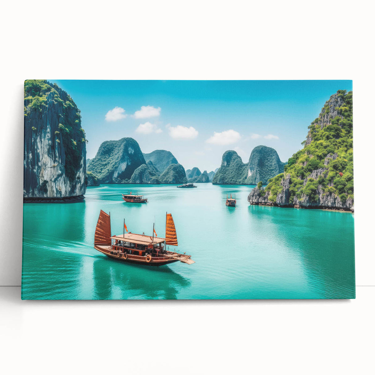 Black and white photograph of a Vietnamese landscape on stretched canvas, ideal for kitchen wall art.