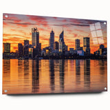 Acrylic print of a large abstract depiction of Perth, Australia, featuring vibrant blue and green hues.