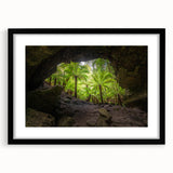 Extra large abstract art print featuring a textured, colorful depiction of Tasmania scenery on a framed black mat.