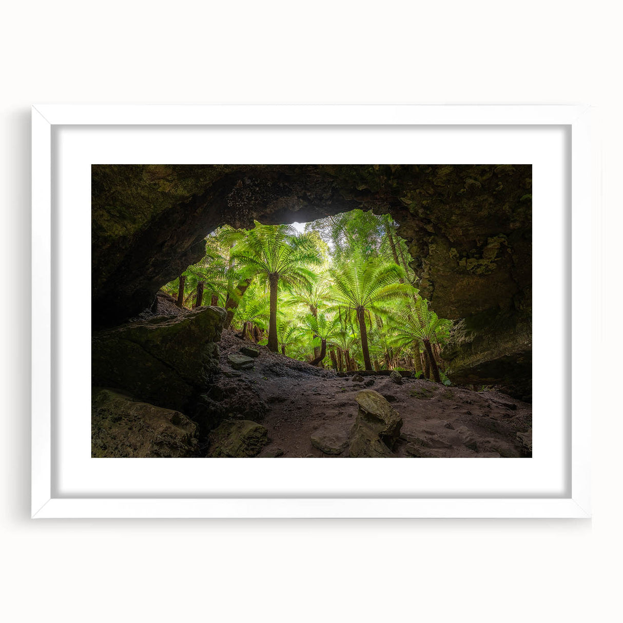 Textured abstract art print of Tasmania scenery in muted earth tones on a framed canvas, ideal for bedroom art.