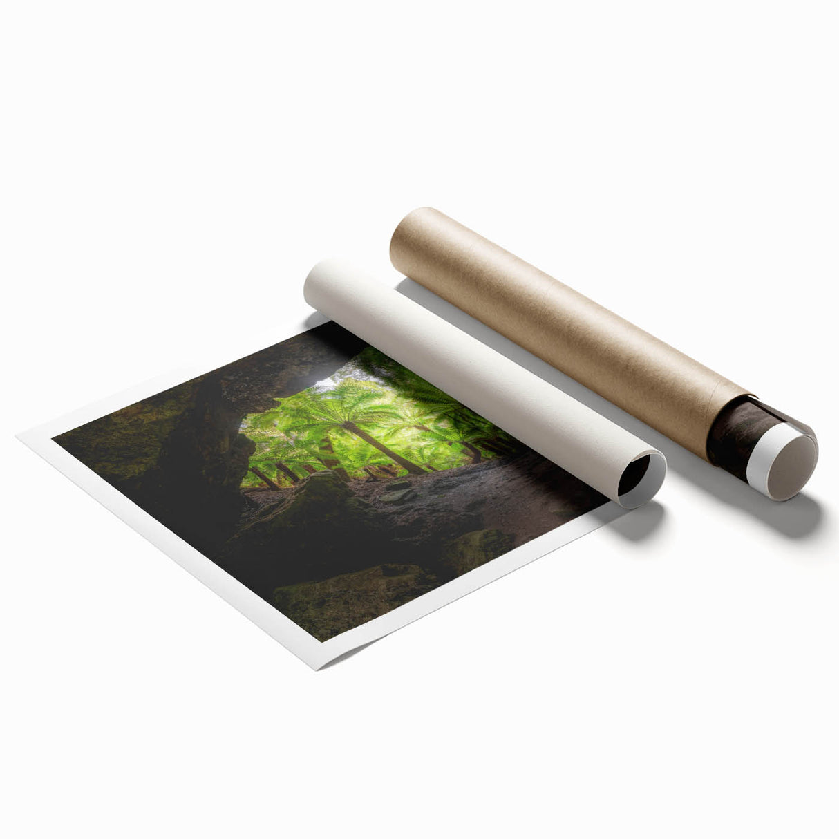 Extra large rolled print of Tasmania scenery with vibrant floral elements, ideal for classy bathroom wall art.