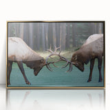 Mid-century modernist style large art print of Alberta, Canada scenery in gold frame, suited for modern art wall decor.