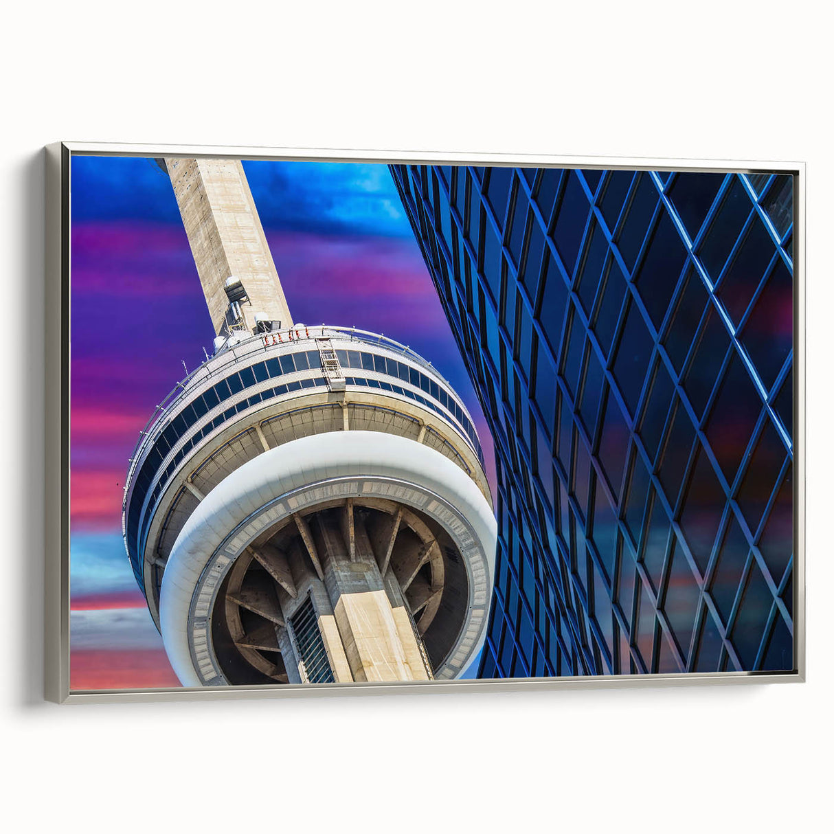 Landscape art painting of Ontario scenery on framed canvas, featuring colorful art with black accents.