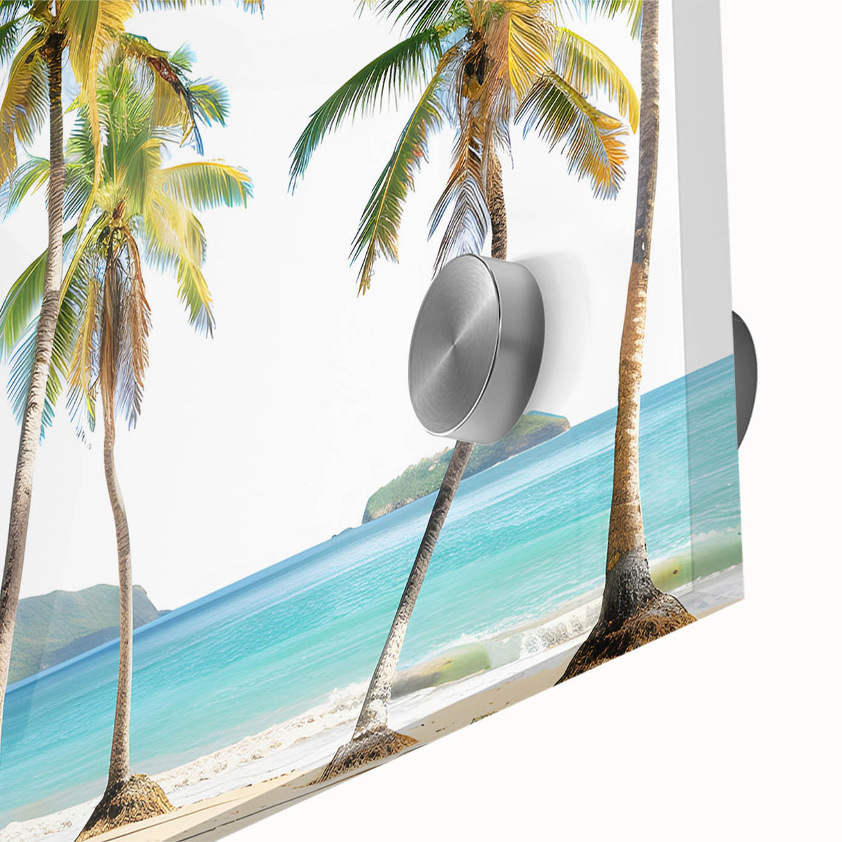 Large abstract wall art in pastel shades on acrylic glass, featuring an Antigua scenery, ideal for dining room ambiance.