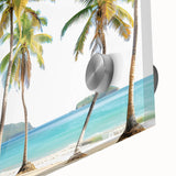 Large abstract wall art in pastel shades on acrylic glass, featuring an Antigua scenery, ideal for dining room ambiance.