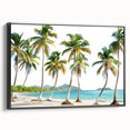 Black and white landscape art painting of Caribbean Antigua on framed canvas, suitable for bedroom wall decor.