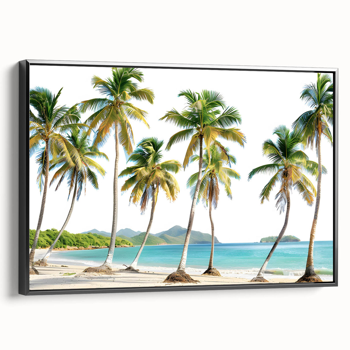 Black and white landscape art painting of Caribbean Antigua on framed canvas, suitable for bedroom wall decor.
