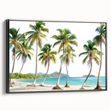 Black and white landscape art painting of Caribbean Antigua on framed canvas, suitable for bedroom wall decor.