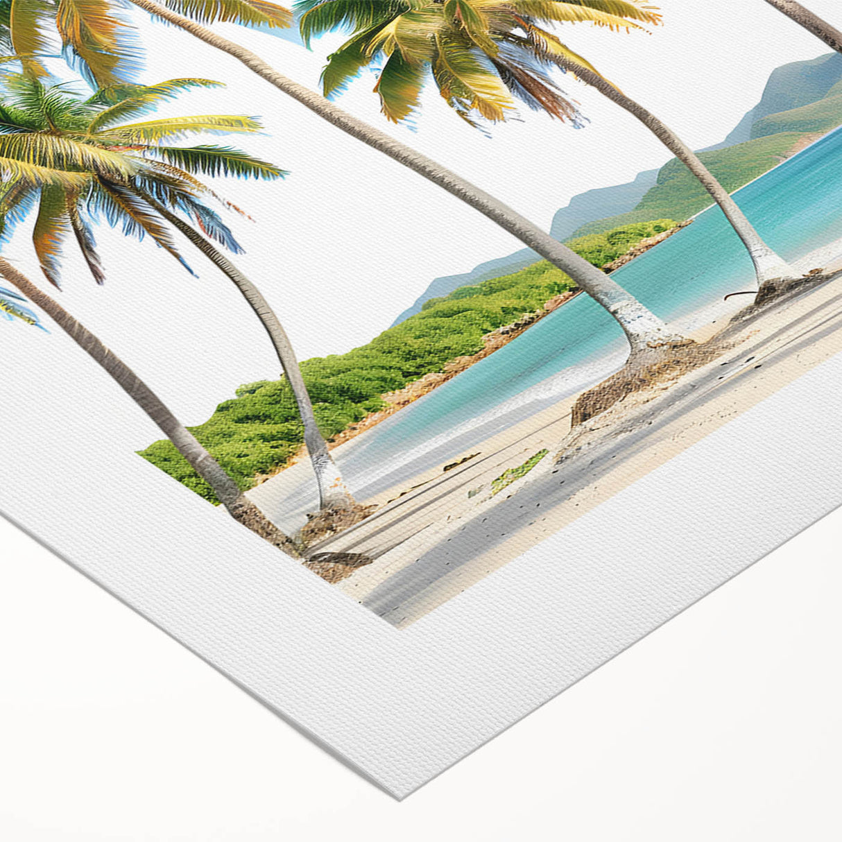 Art deco poster featuring a serene Caribbean beach scene on rolled canvas, suitable for dining room or bathroom.