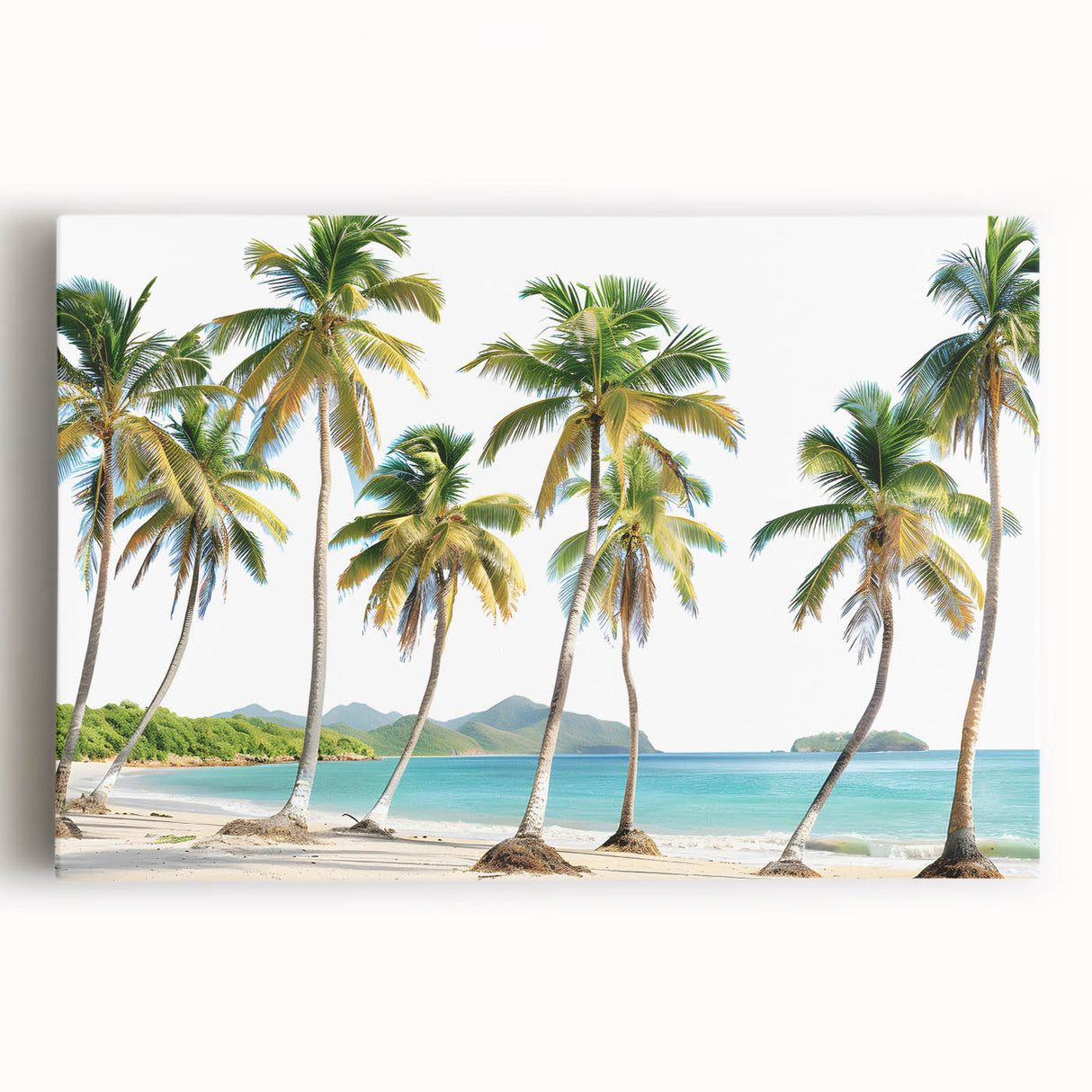 Black and white photograph of a Caribbean beach on stretched canvas, ideal for kitchen wall art or bedroom ambiance.