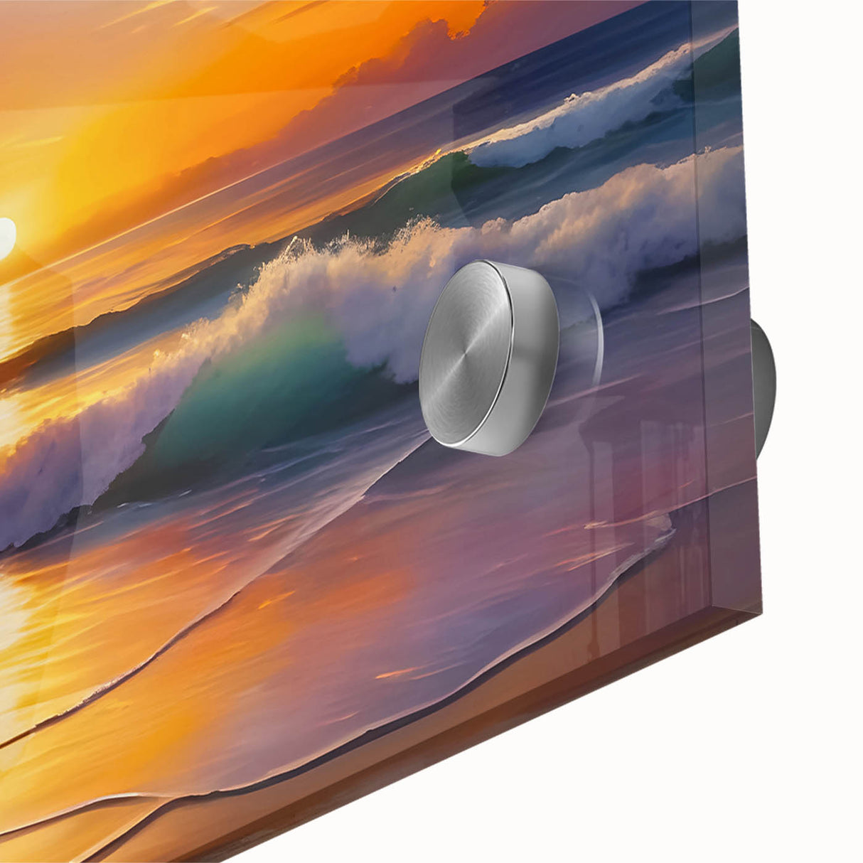 Large abstract wall art depicting a Caribbean seascape in vibrant blues and greens on acrylic glass.