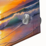 Large abstract wall art depicting a Caribbean seascape in vibrant blues and greens on acrylic glass.