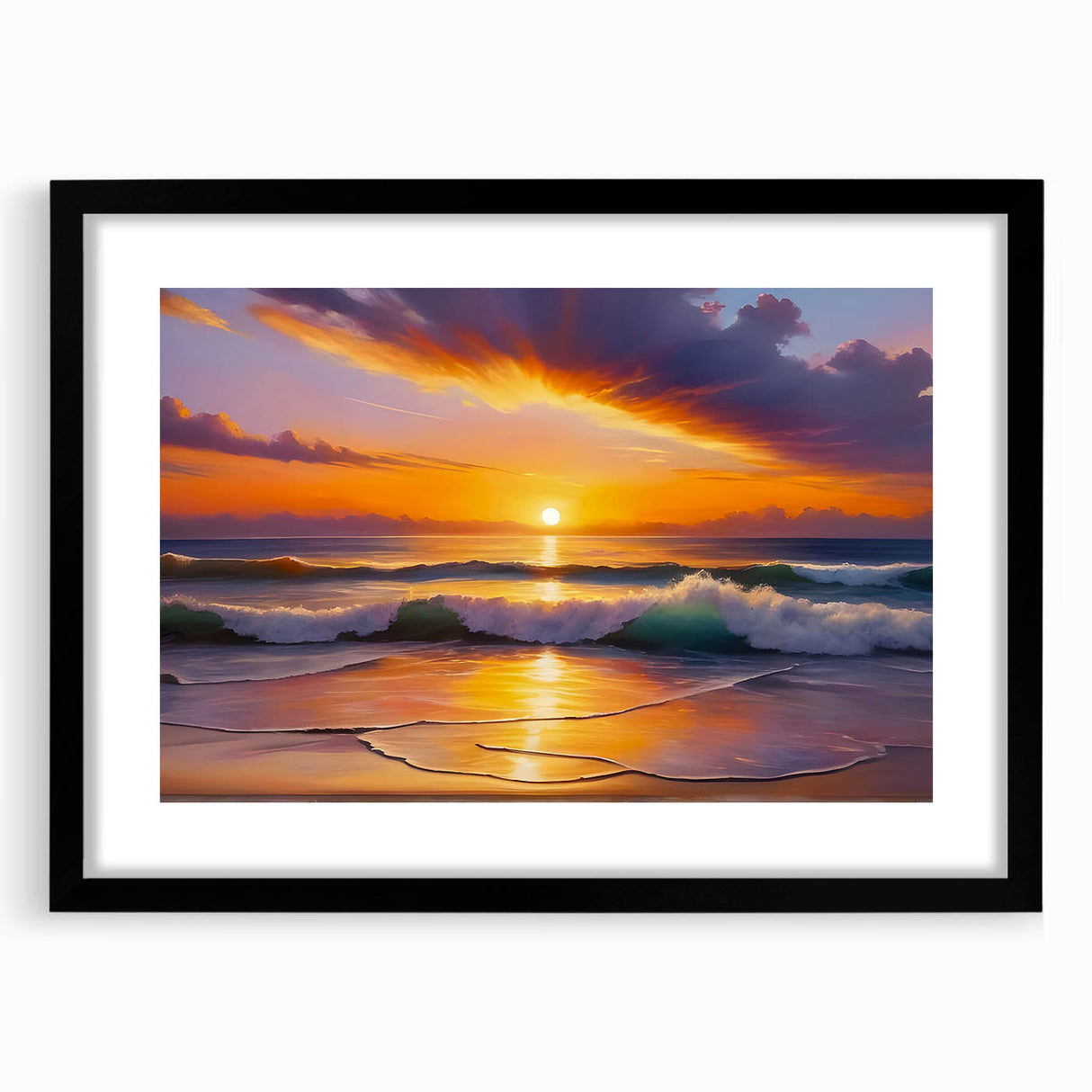 Extra large textured abstract art print featuring vibrant Caribbean scenery on a framed black mat.