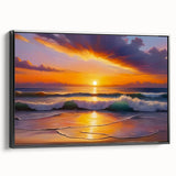 Black and white framed canvas featuring a vintage poster art style landscape of the Caribbean Bahamas.