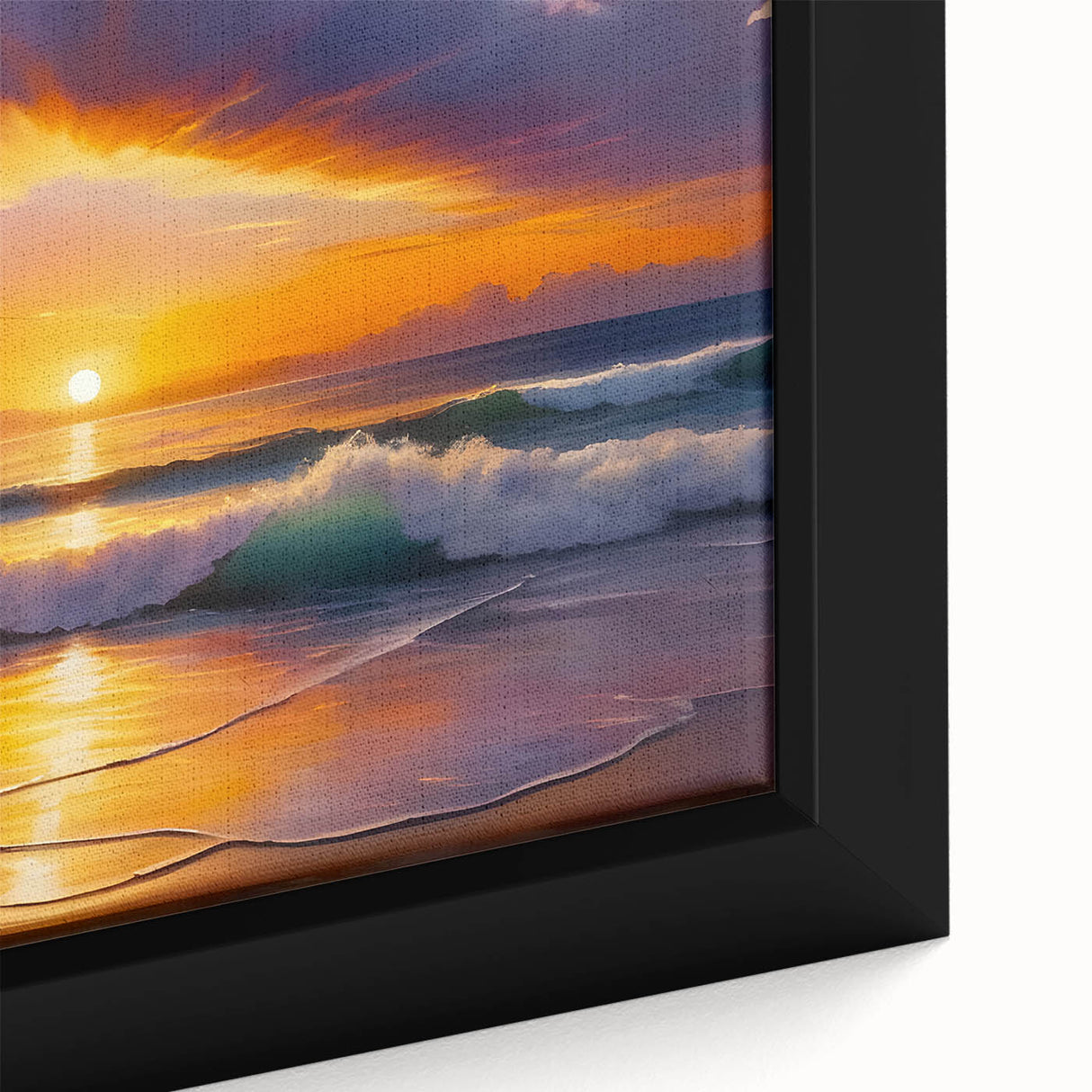 Framed canvas of a textured Caribbean seaside scene in vibrant colors, ideal for living room decor.