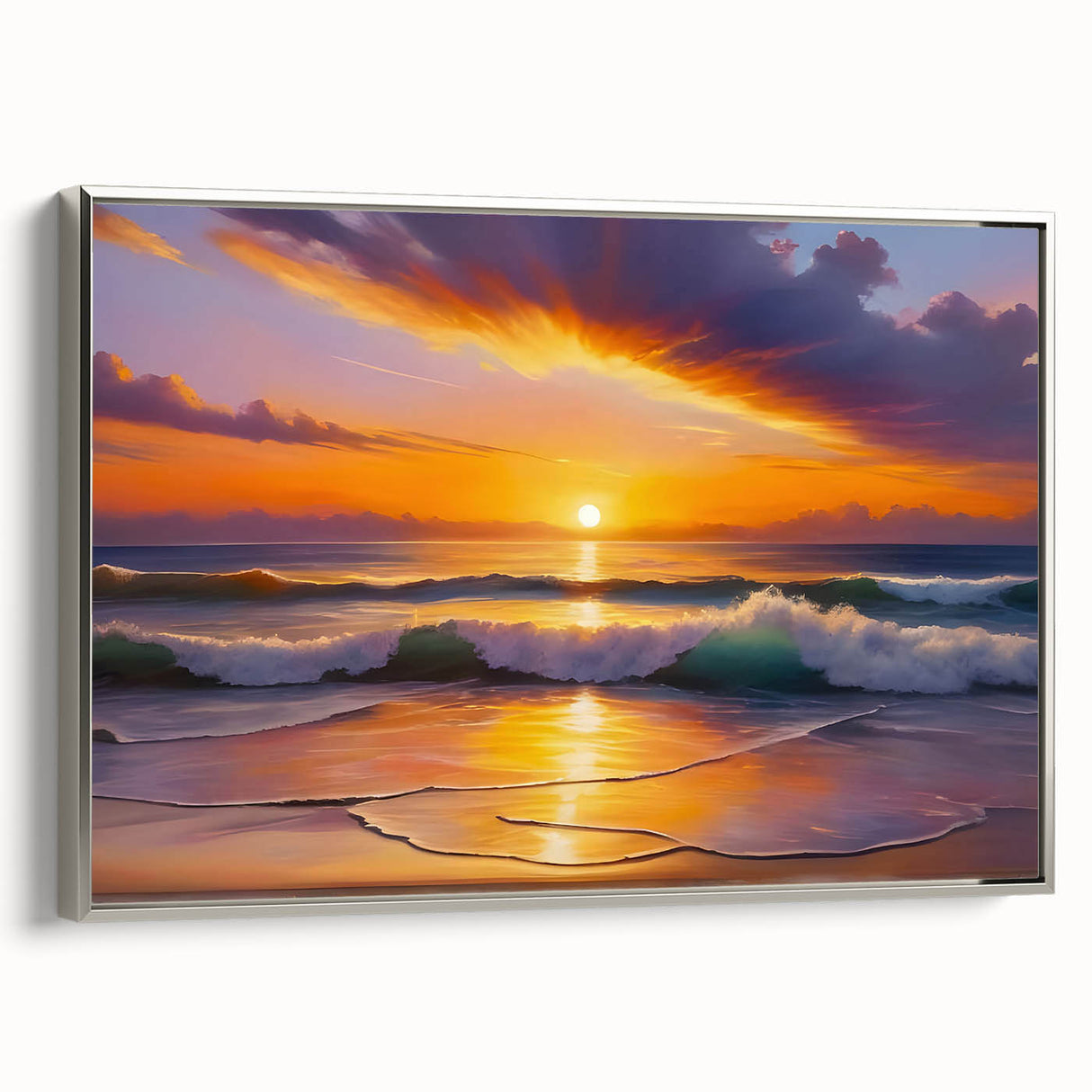 Framed canvas of a Caribbean landscape in vibrant blues and greens, ideal for living room decor.