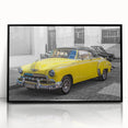 Large abstract wall art featuring a Caribbean scene in muted blue and green tones, framed in black acrylic.