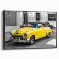 Black and white framed canvas of a vintage Cuban landscape, ideal for bedroom wall decor.