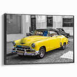 Black and white framed canvas of a vintage Cuban landscape, ideal for bedroom wall decor.