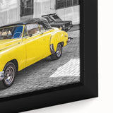 Black wall art featuring a textured, colorful Caribbean Cuban scenery on a framed canvas, ideal for living room decor.
