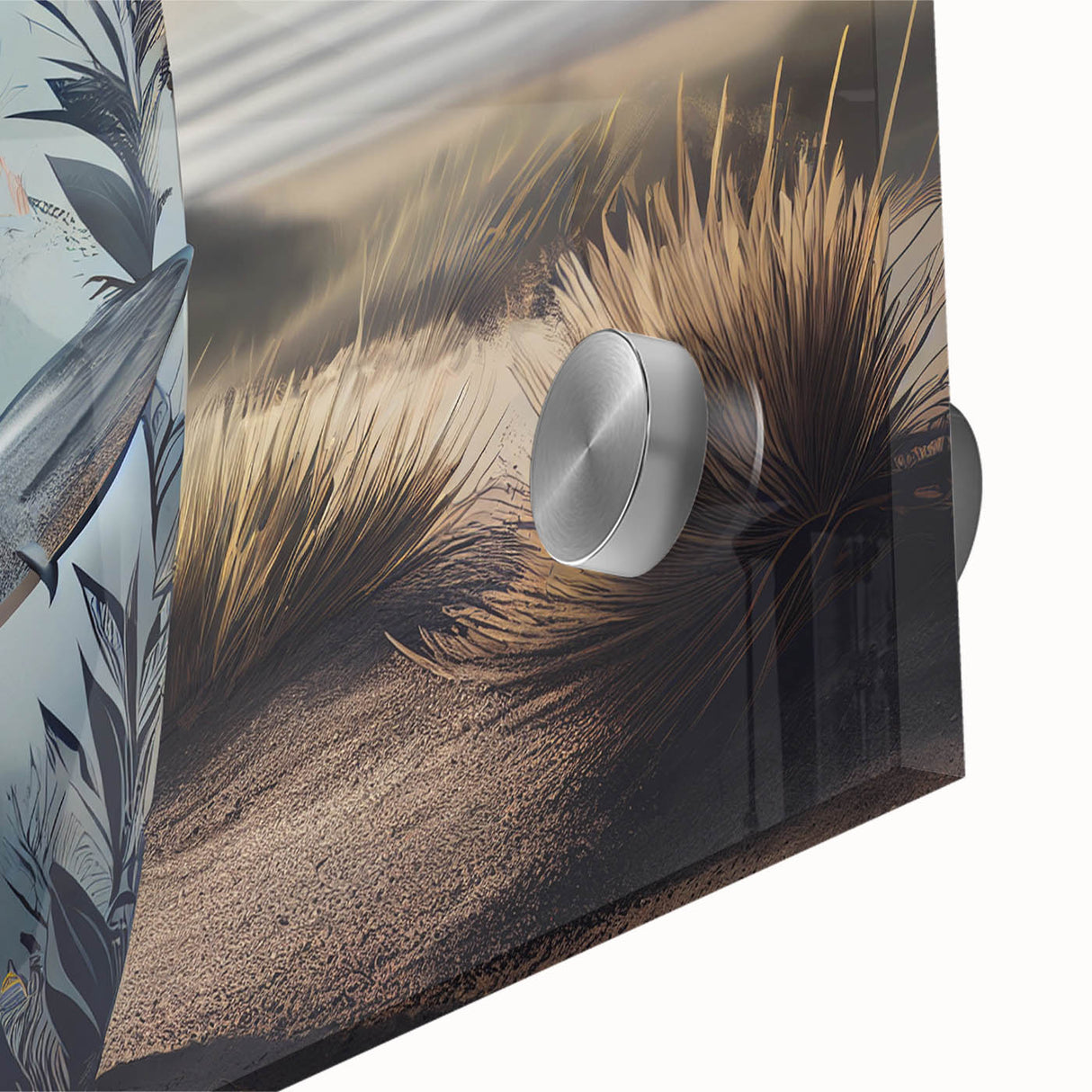 Mid-century modernist large abstract art print on acrylic glass, featuring vibrant Caribbean scenery.