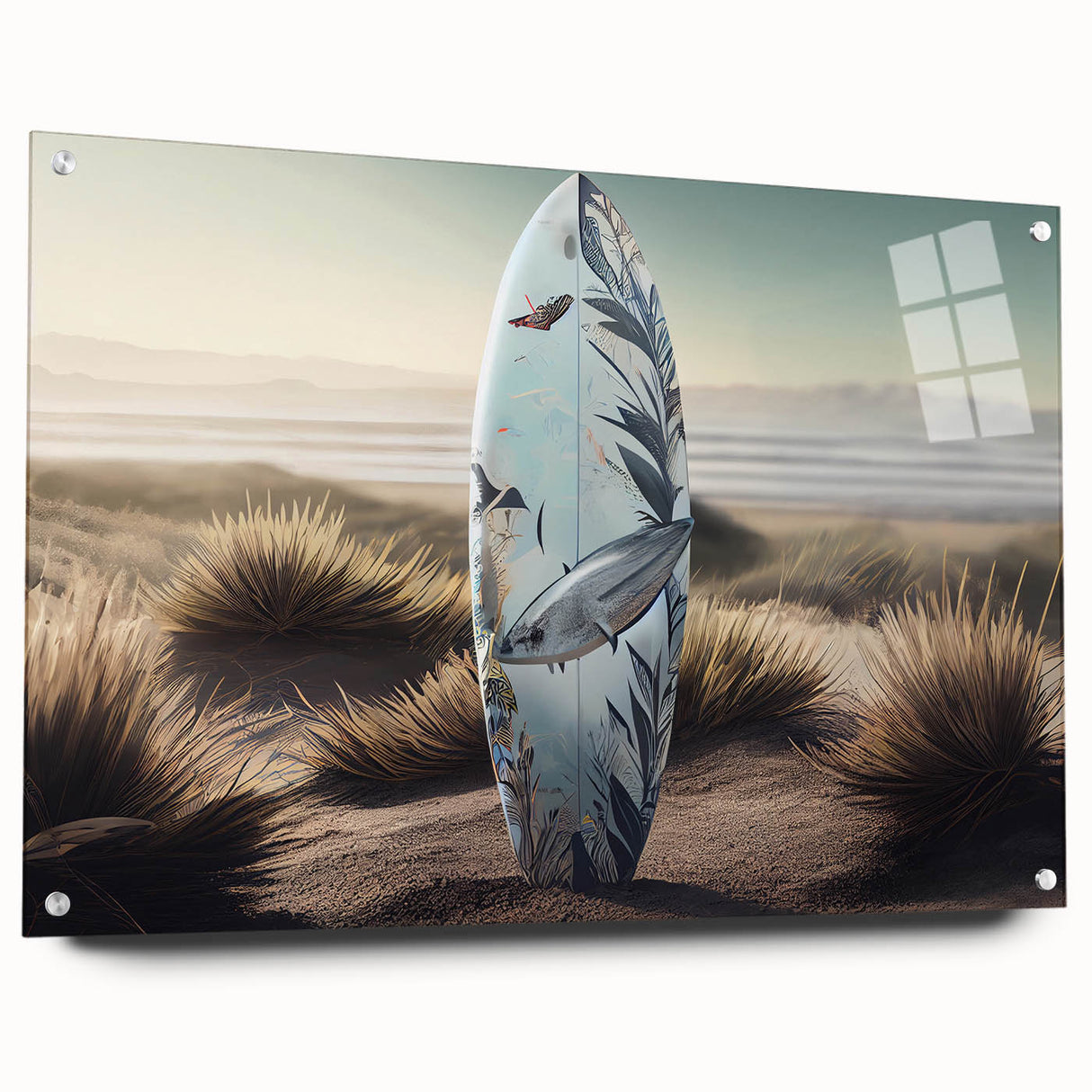 Acrylic print of a Caribbean scenery with vivid blue and green tones, ideal for enhancing bedroom or dining room decor.