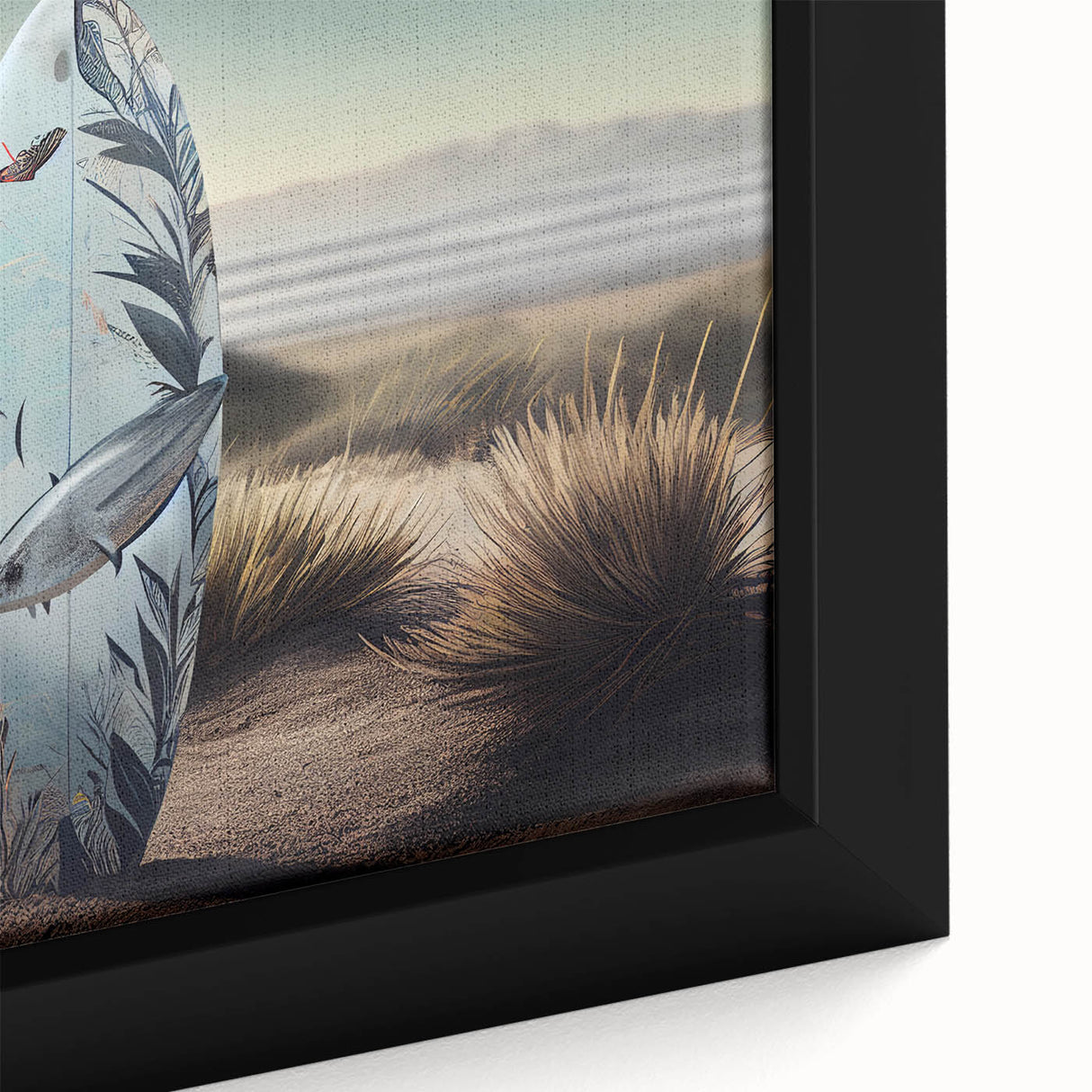 Extra large framed canvas featuring a textured black wall art scene of the Caribbean, with vibrant, colorful accents.