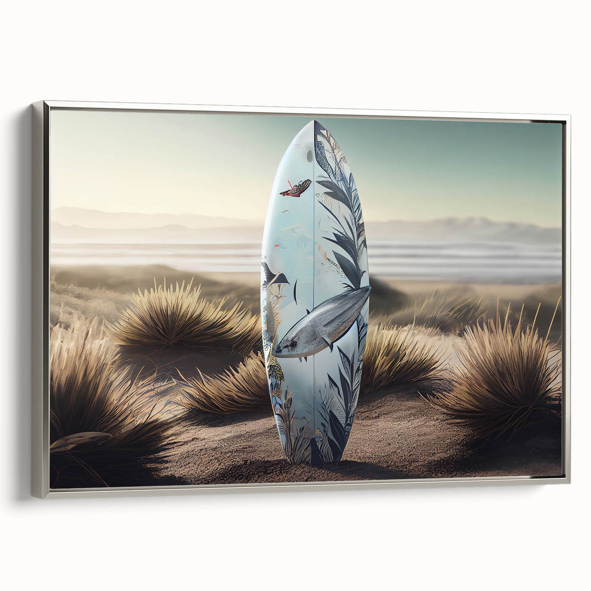 Framed canvas featuring a Caribbean landscape with vivid blue skies and lush greenery, ideal for enhancing living room decor.