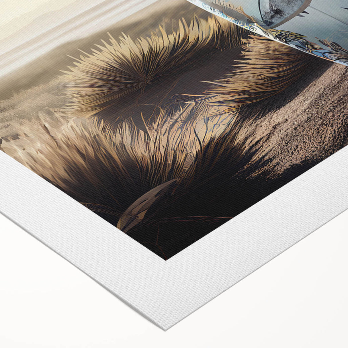 Art deco poster featuring a serene Caribbean scene on rolled canvas, suitable for dining room wall art.