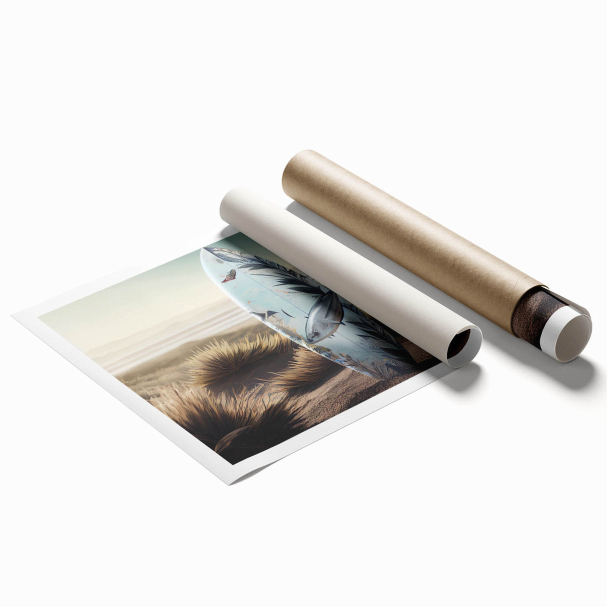 Extra large rolled print of a vibrant Caribbean scenery with lush florals, ideal for classy bathroom wall art.