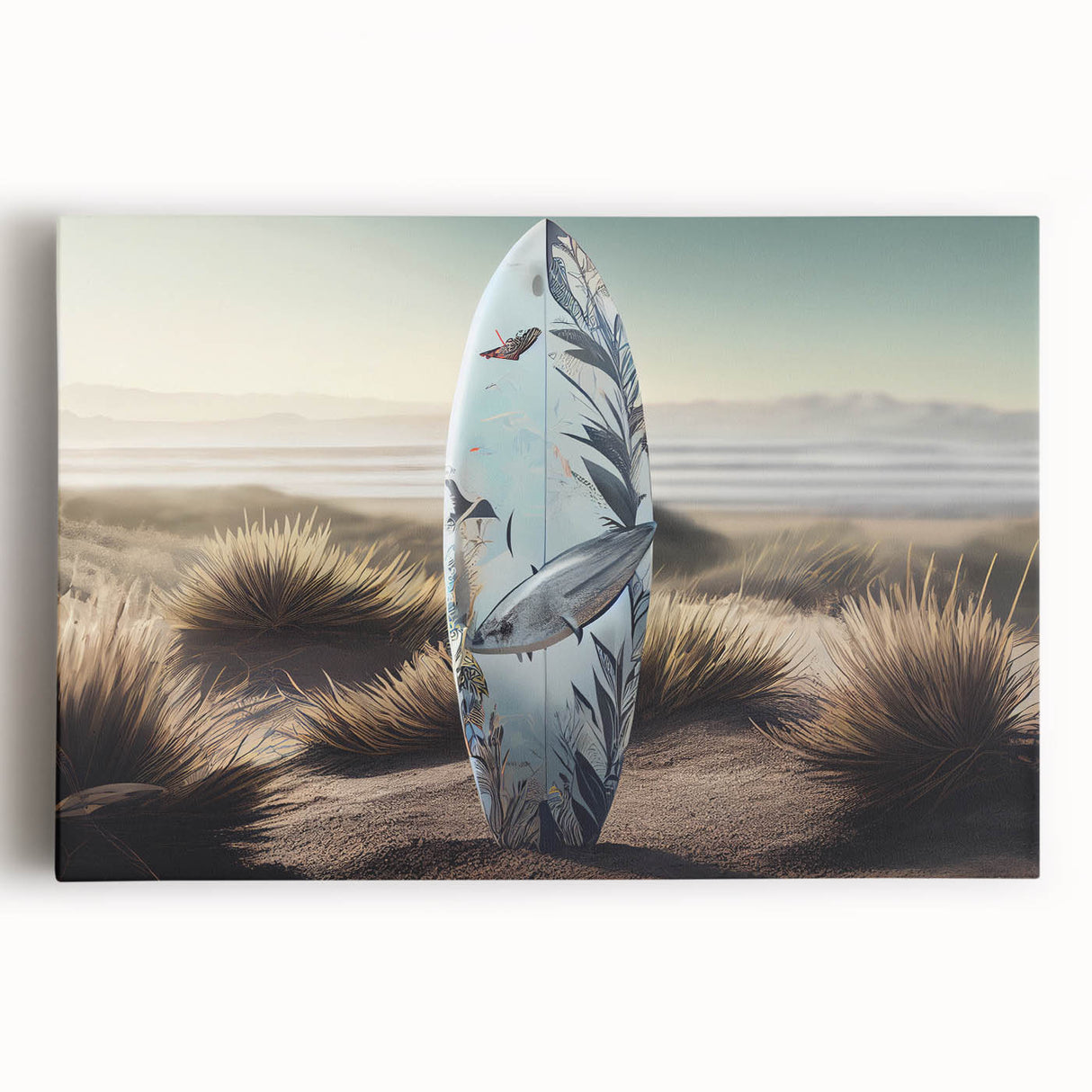 Black and white stretched canvas of Caribbean scenery, ideal for kitchen wall art or bedroom ambiance.