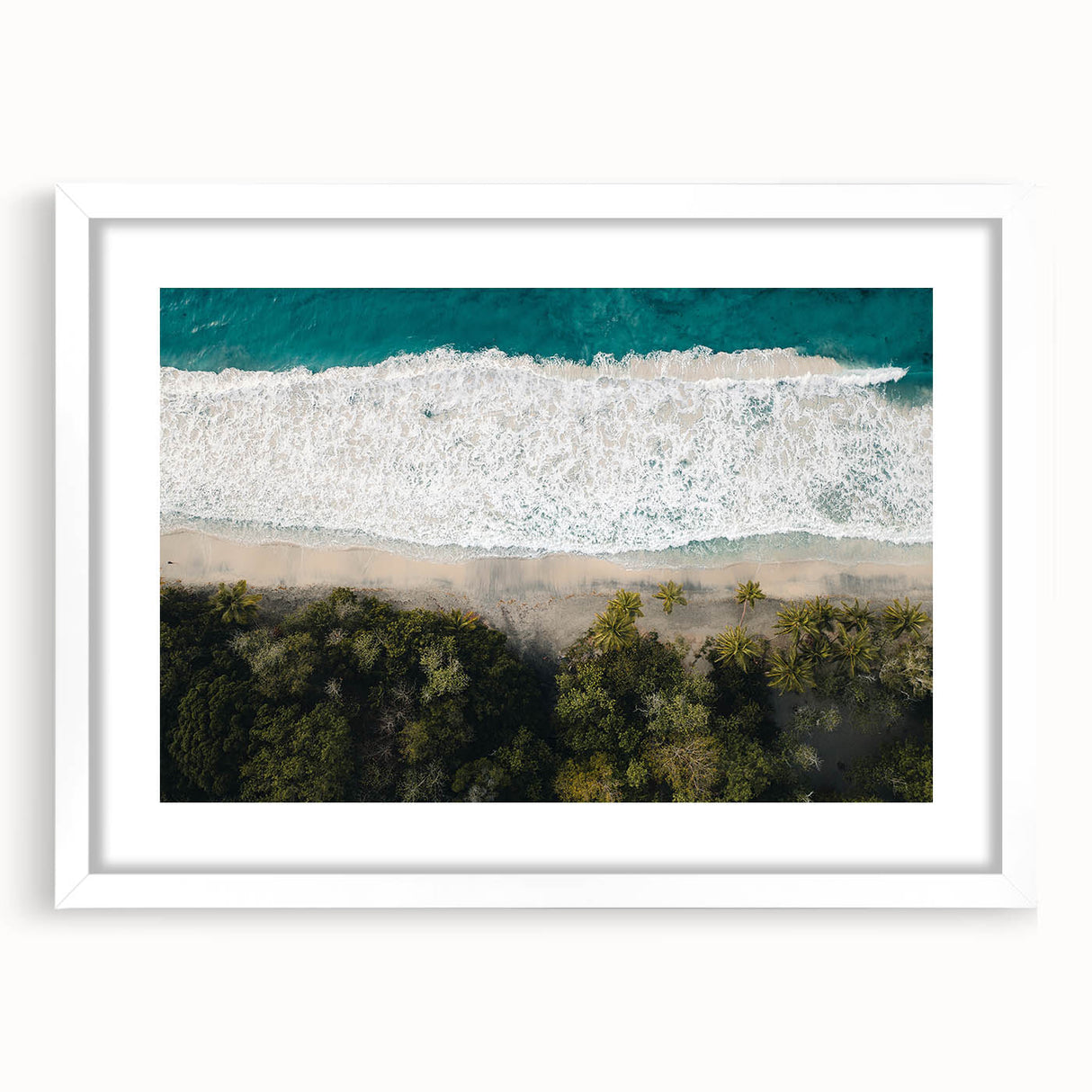 Extra large abstract art print depicting the Caribbean Martinique scenery in textured style, framed with a white mat.