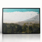 Large abstract wall art of Caribbean Martinique scenery in muted blue and green tones on framed acrylic.