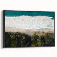 Black and white framed canvas of a vintage Caribbean landscape, ideal for bedroom wall art.
