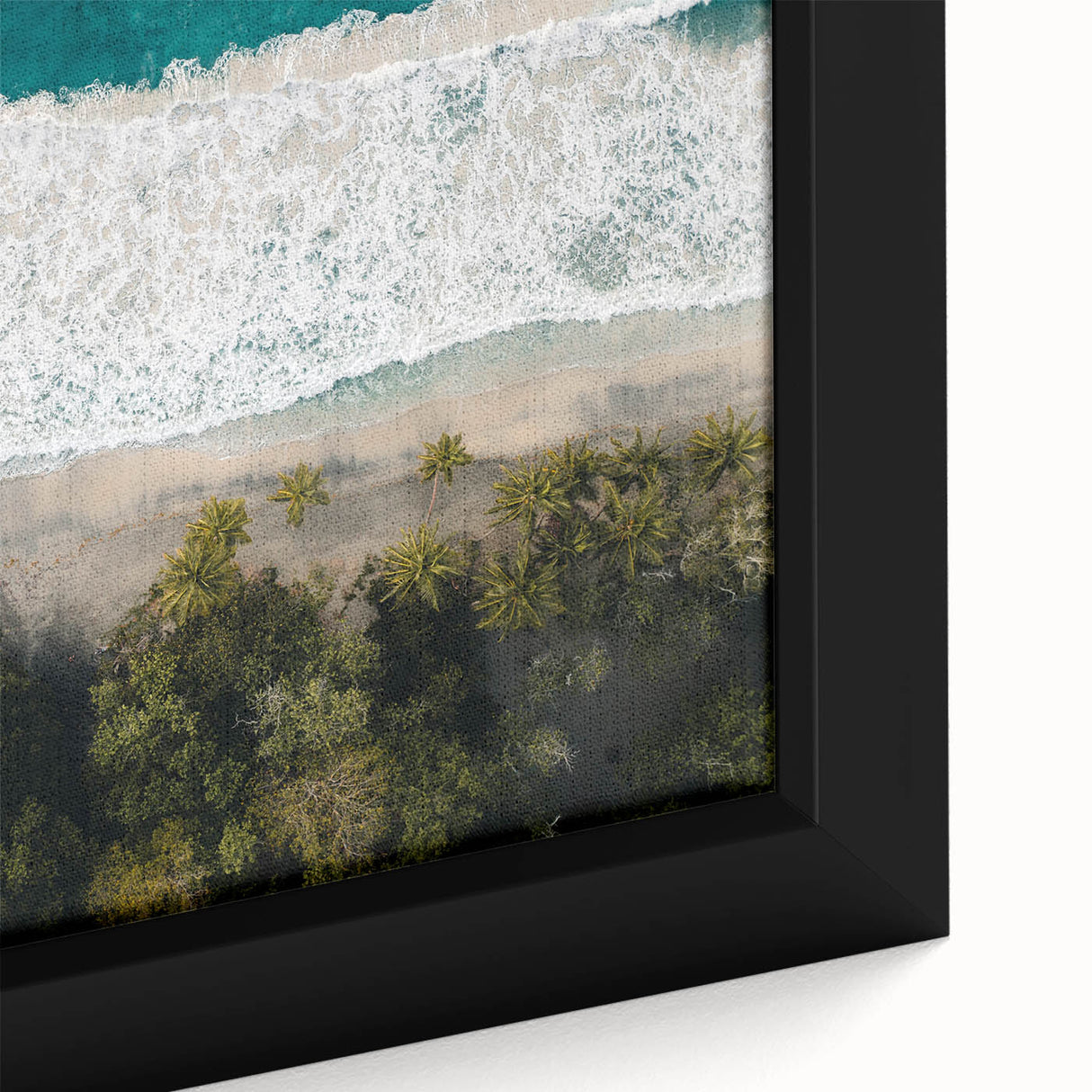 Framed canvas featuring a textured Caribbean scenery in vibrant colors, ideal for living room decor.
