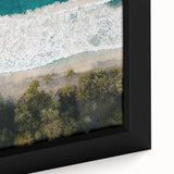 Framed canvas featuring a textured Caribbean scenery in vibrant colors, ideal for living room decor.