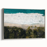 Framed canvas of a vintage-style Caribbean landscape in muted black and gray tones, ideal for bedroom wall art.