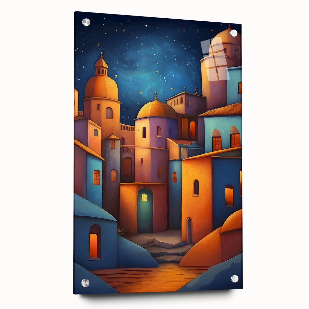 Large abstract wall art depicting a vibrant Central American landscape on acrylic glass.